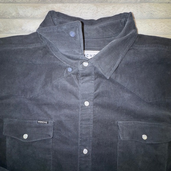 Poncho Men's XXXL Regular The Dusty Burro Corduroy Dark Gray Pearl Snaps Western - Picture 6 of 13